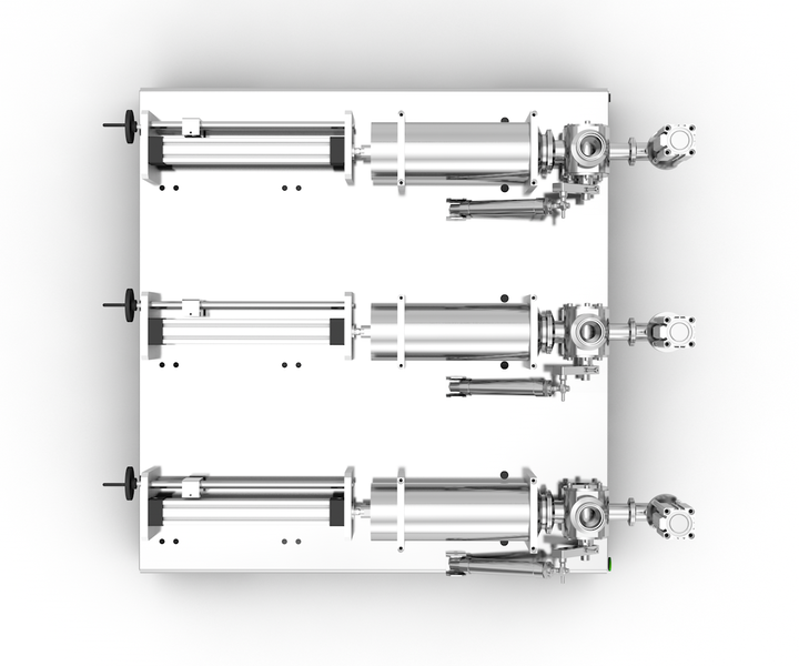 Piston dispenser for products 150 - 1500 ml three-piston TTPF-3/150-1500/BG80 pneumatic Titan Dispenser