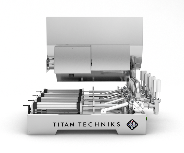 Technisches Kolben-Pr&auml;zisionsdosiersystem 5&ndash;50 ml, Vierkolben-Pneumatikdosierer TTPF-4/5-50/BV30-H Titan Dispenser TTPF-4/5-50/BG80-H фото